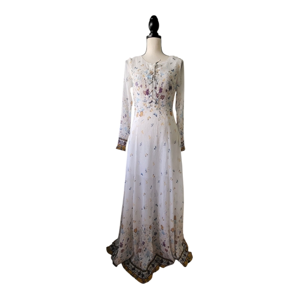 💕Glamorous Boho‎ Floral Maxi With Lace Up Front Size XS